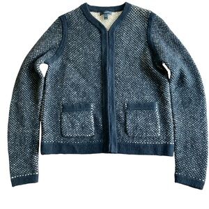 J. Crew Blue and Tan Beehive Cardigan Sweater